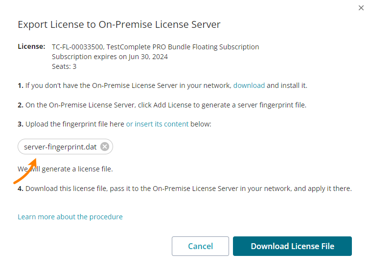 Upload the server's fingerprint file