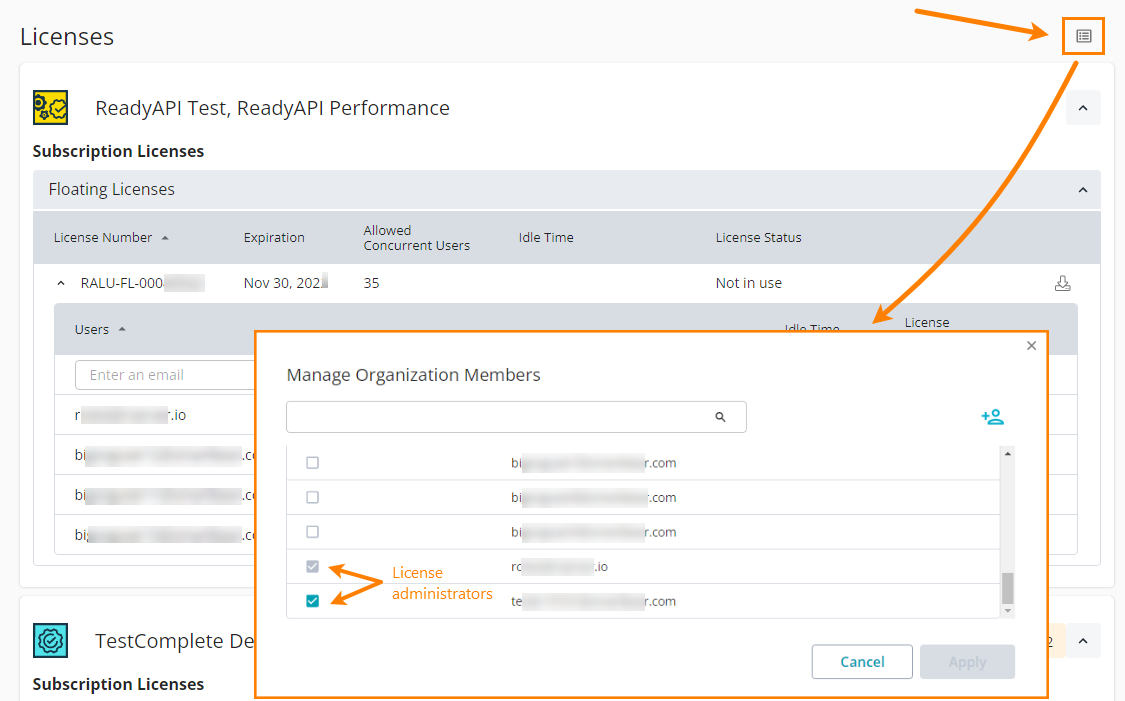 Manage Organization Members dialog