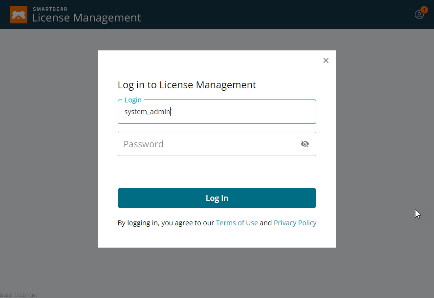 The Login dialog of the On-Premise License Server Portal