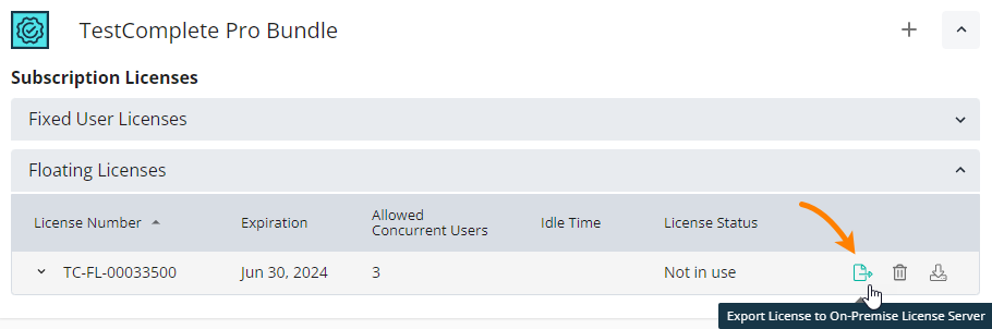 Exporting a Floating license