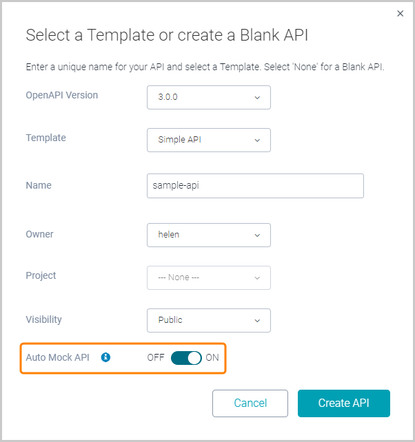 Selecting the 'Auto Mock API' option