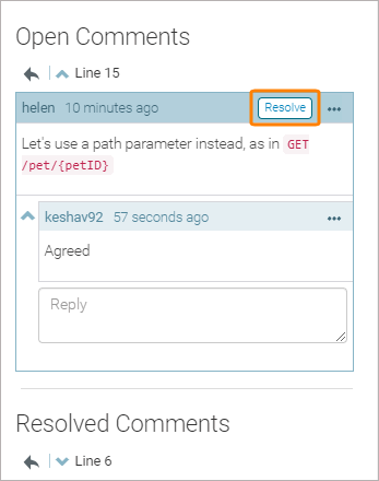 Resolving a comment