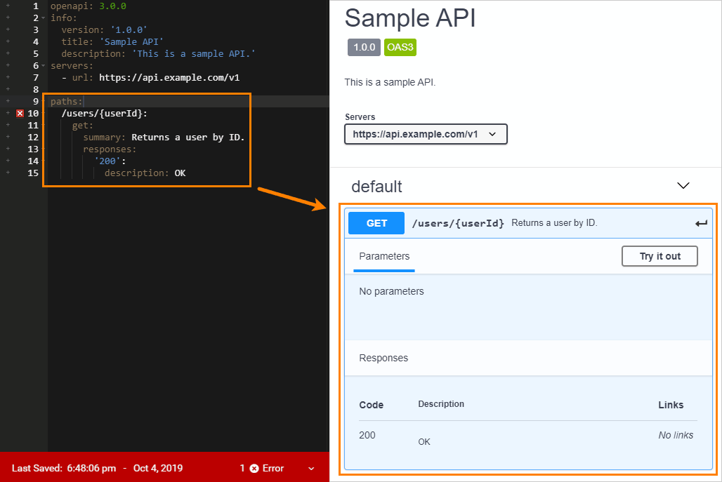 API specification with a GET operation