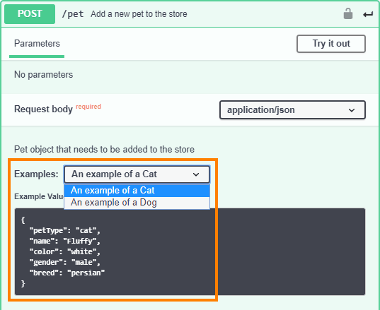 Request body with multiple examples