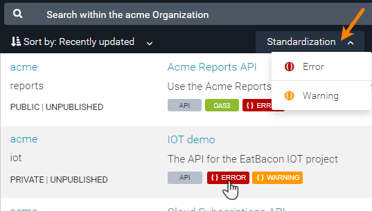 Viewing API Standardization errors