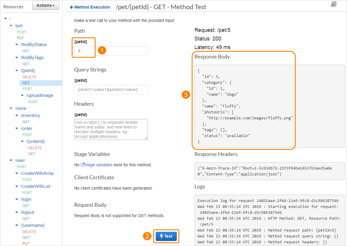 Testing a method in API Gateway