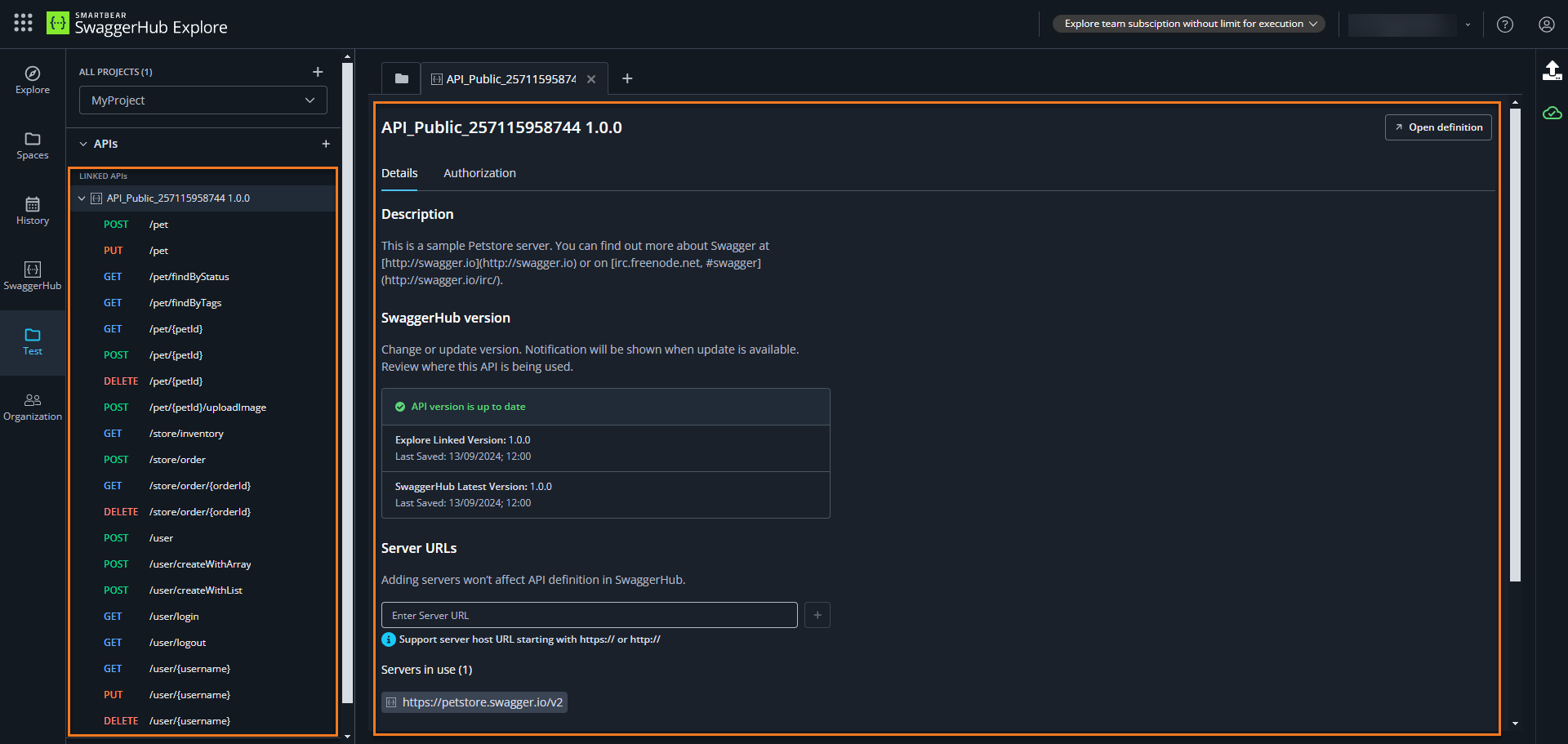 A screenshot of the API details.