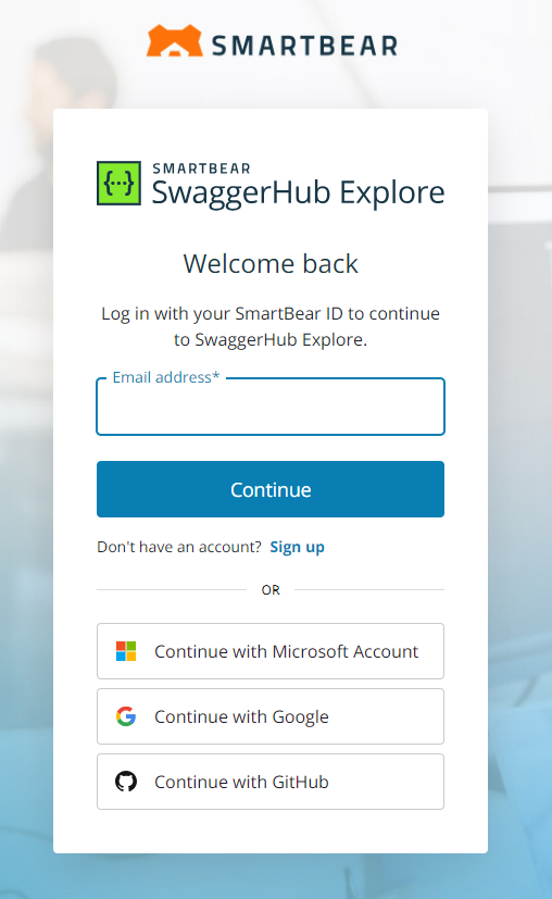 A screenshot of the SmartBear log in page.