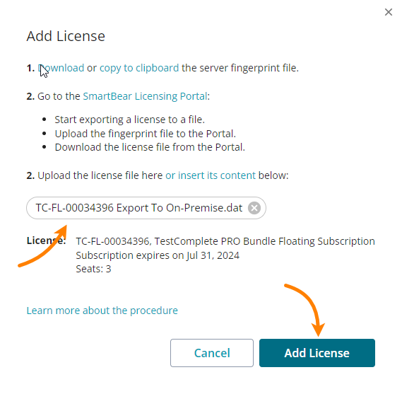 Activate offline Floating license - Final step