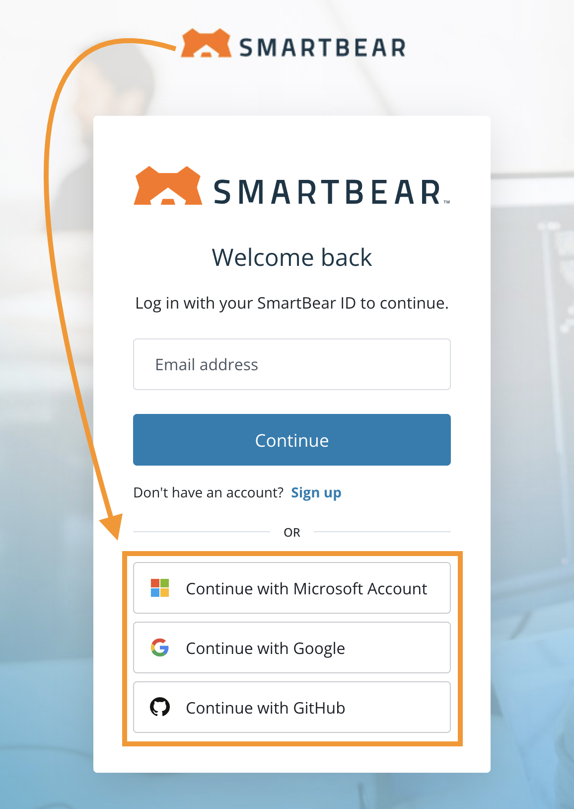 sample screen showing social login